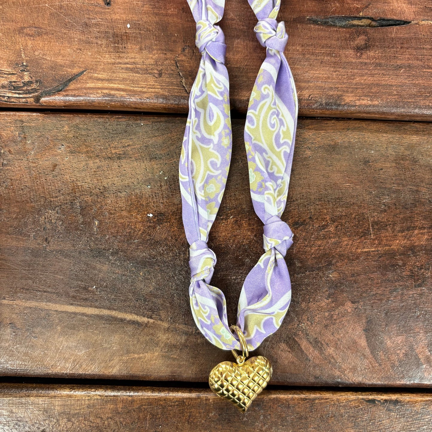 Purple Scarf Necklace With Heart Charm - Girlie Girl Originals