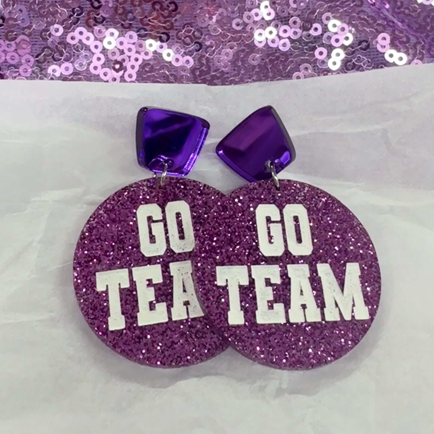 Purple Glitter Go Team Earrings - Doohickies