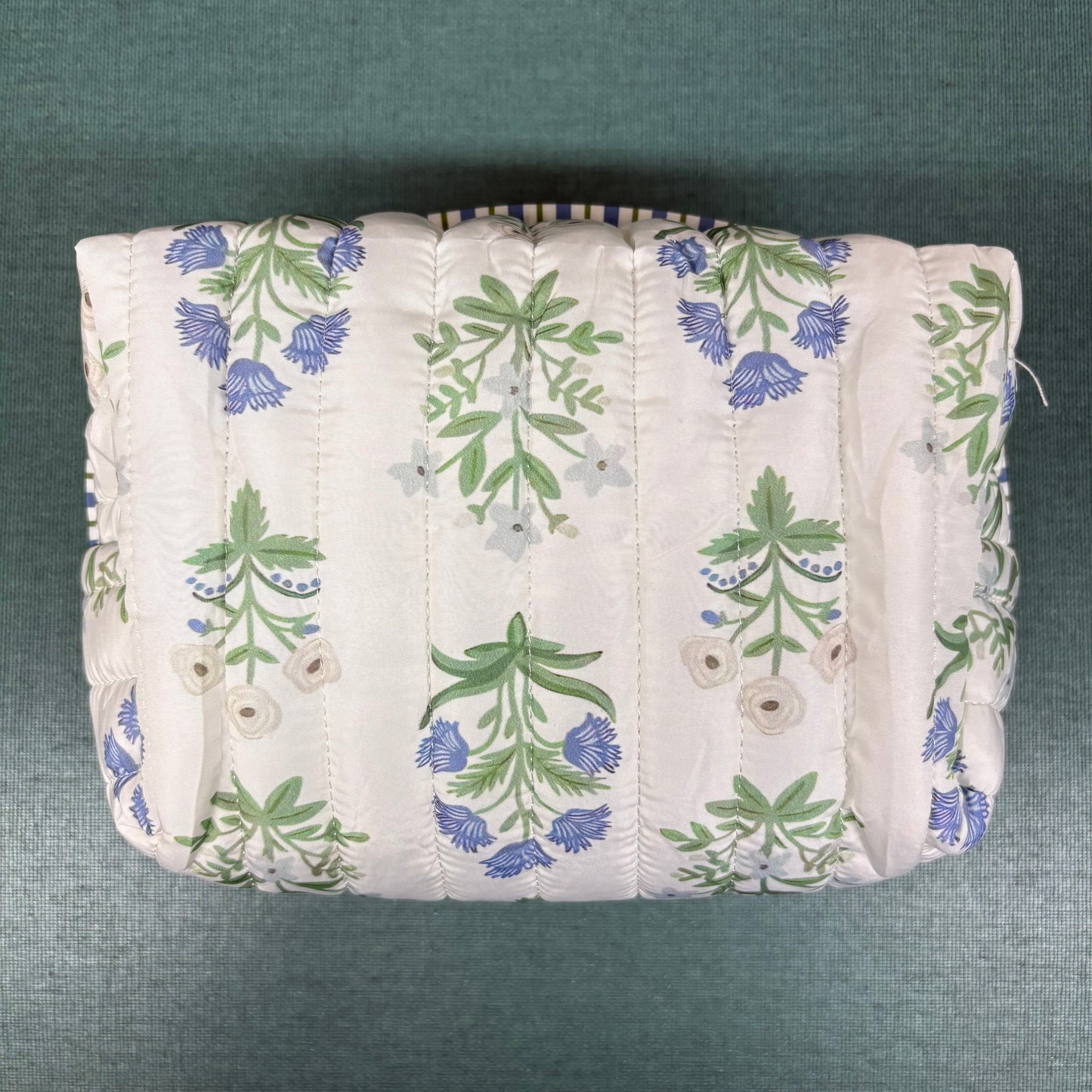 Light Blue Floral Quilted Makeup Bag - PPTX