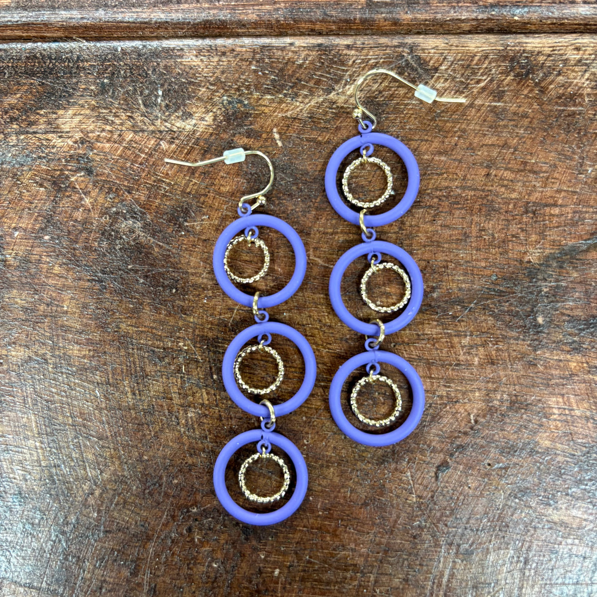 Purple Coated and Gold Layered Circle Earrings - What's Hot