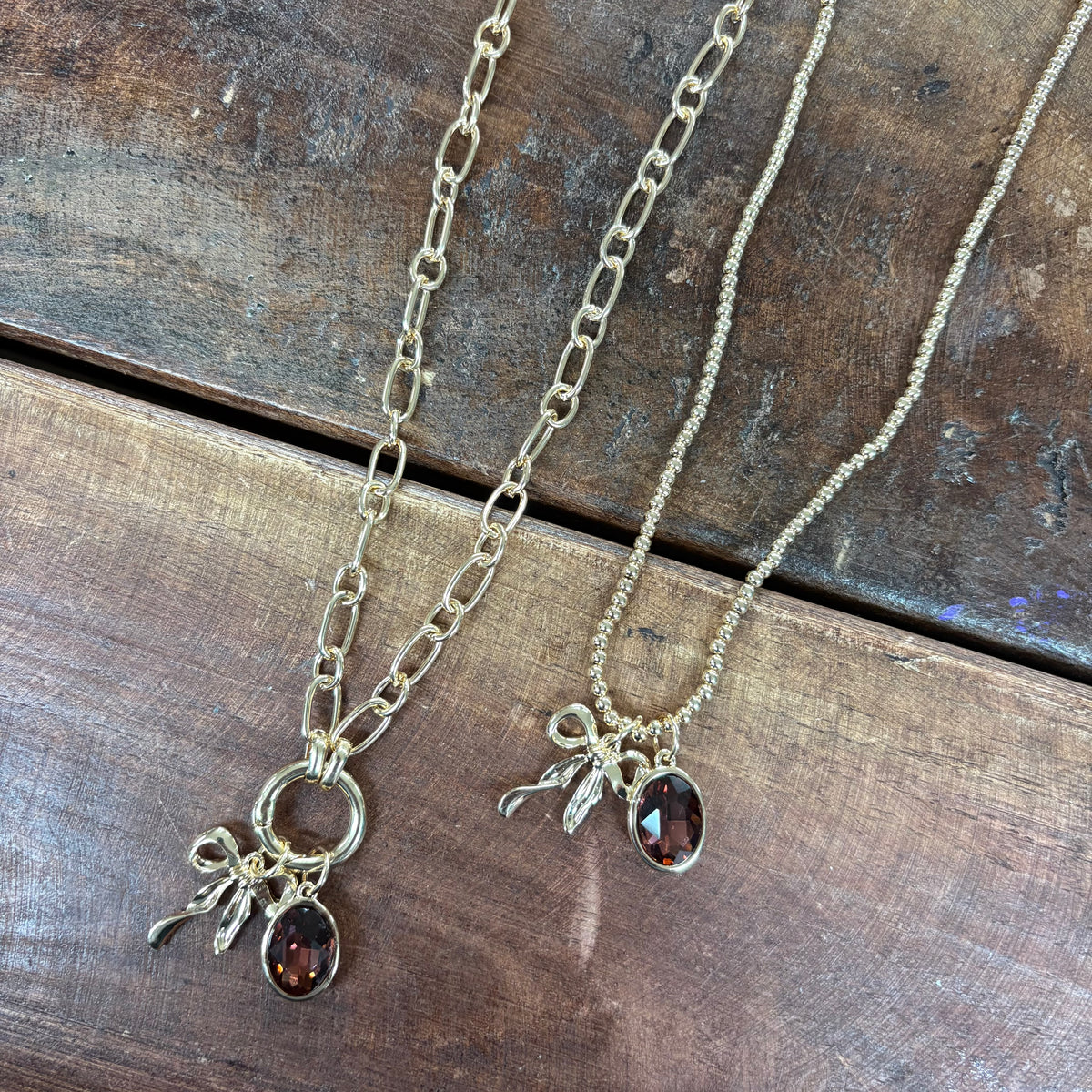 Brown Bow Charm Necklace - Canvas Style