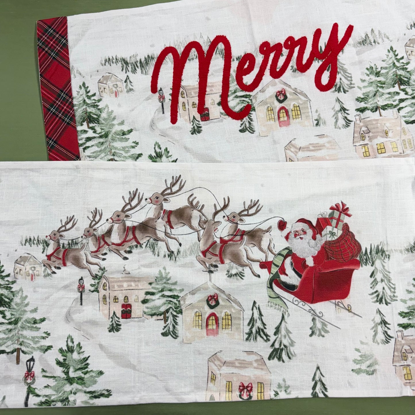 Vintage Santa Scene Table Runner - Mud Pie