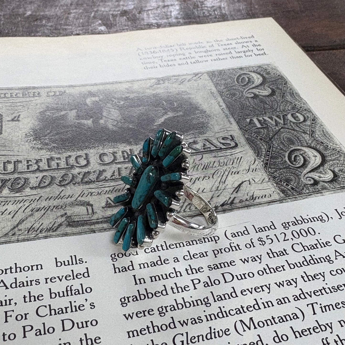Turquoise 1.5" Oval Cluster Adjustable Ring - Boho Sol