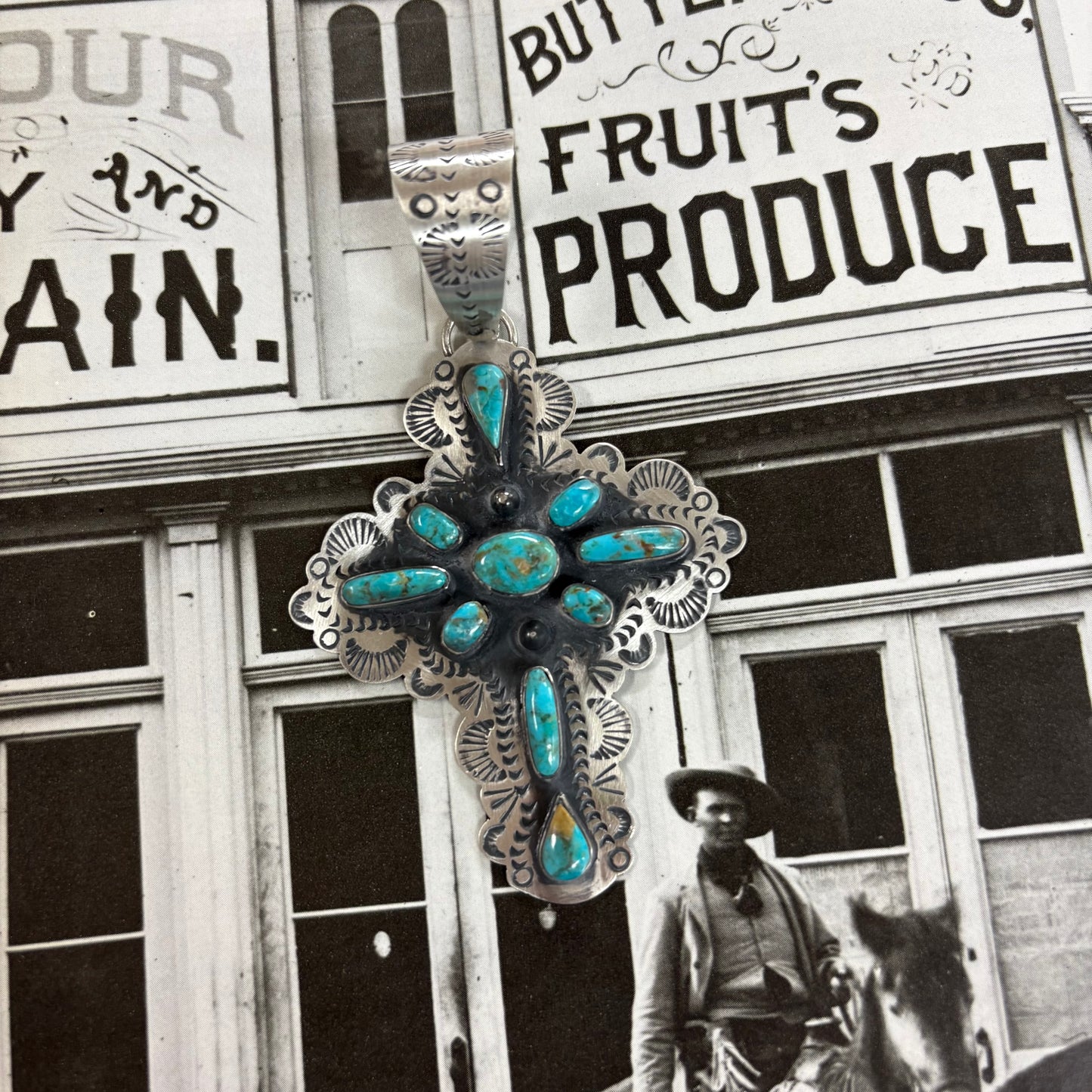 Turquoise Cross Large Matte Pendant - Boho Sol