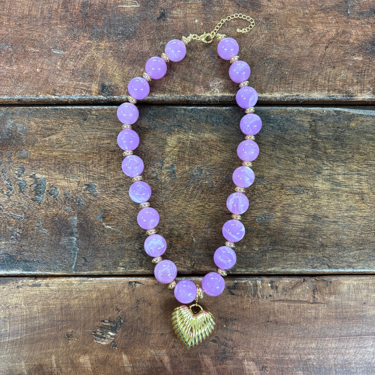 Lucas Lavender Beaded Necklace with Heart Pendant - Gemelli