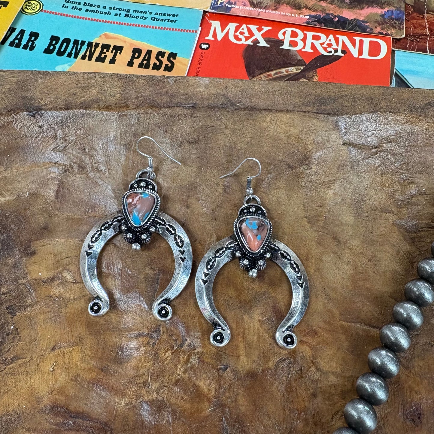 Western Squash Blossom Stone Drop Dangle Earrings - Boho Ranch Shop