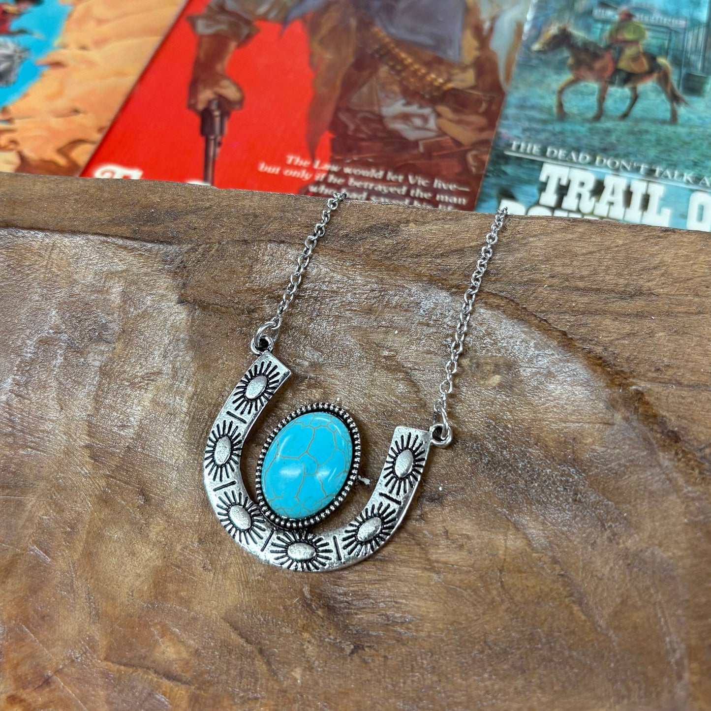 Western Horseshoe Turquoise Stone Pendant Necklace - Boho Ranch Shop