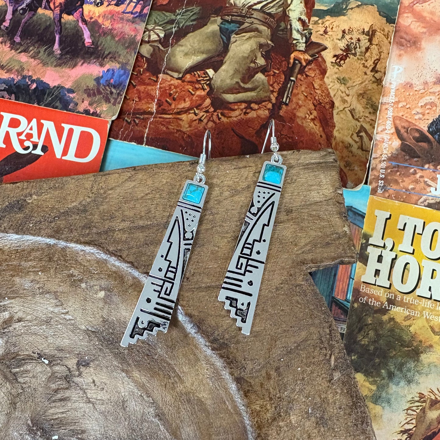 Western Aztec Pattern Turquoise Earrings - Boho Ranch Shop