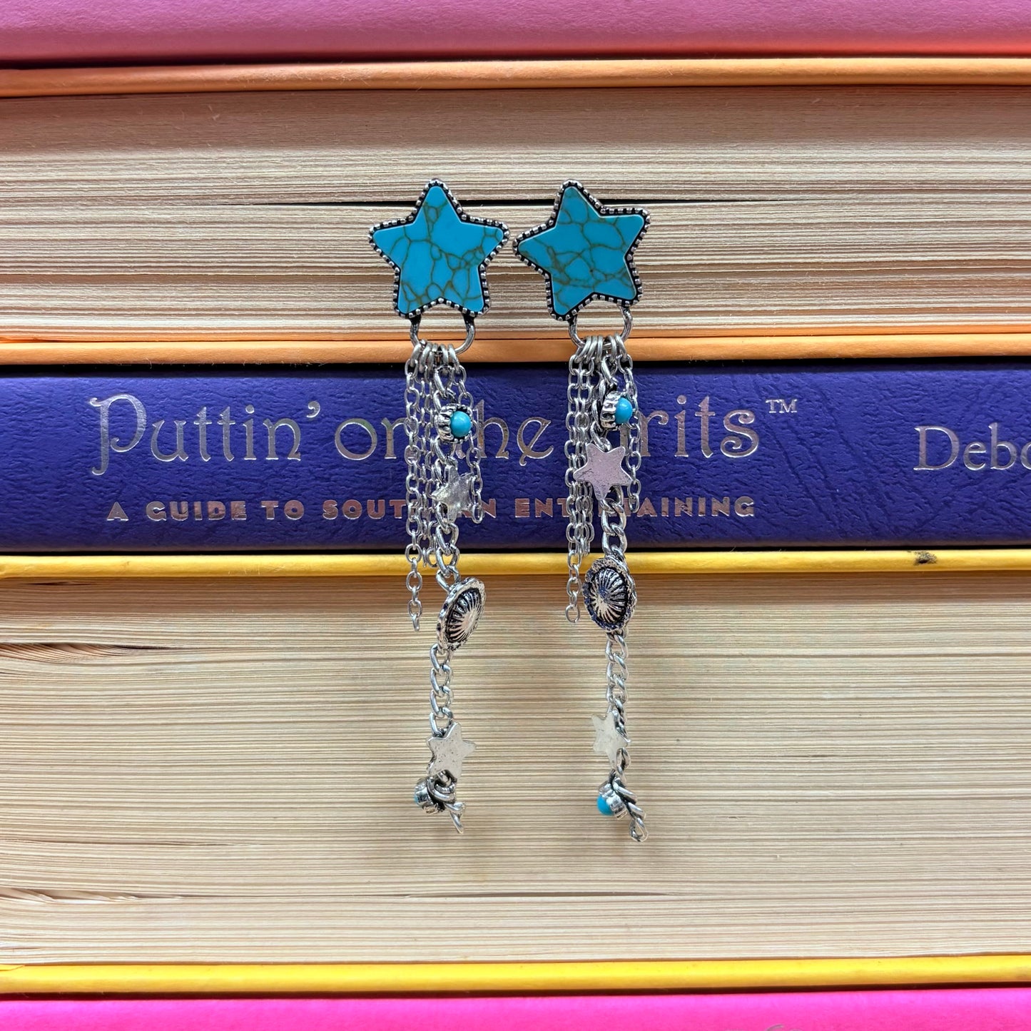 Western Star Stone and Chain Fringe Post Drop Earrings - Boho Ranch Shop