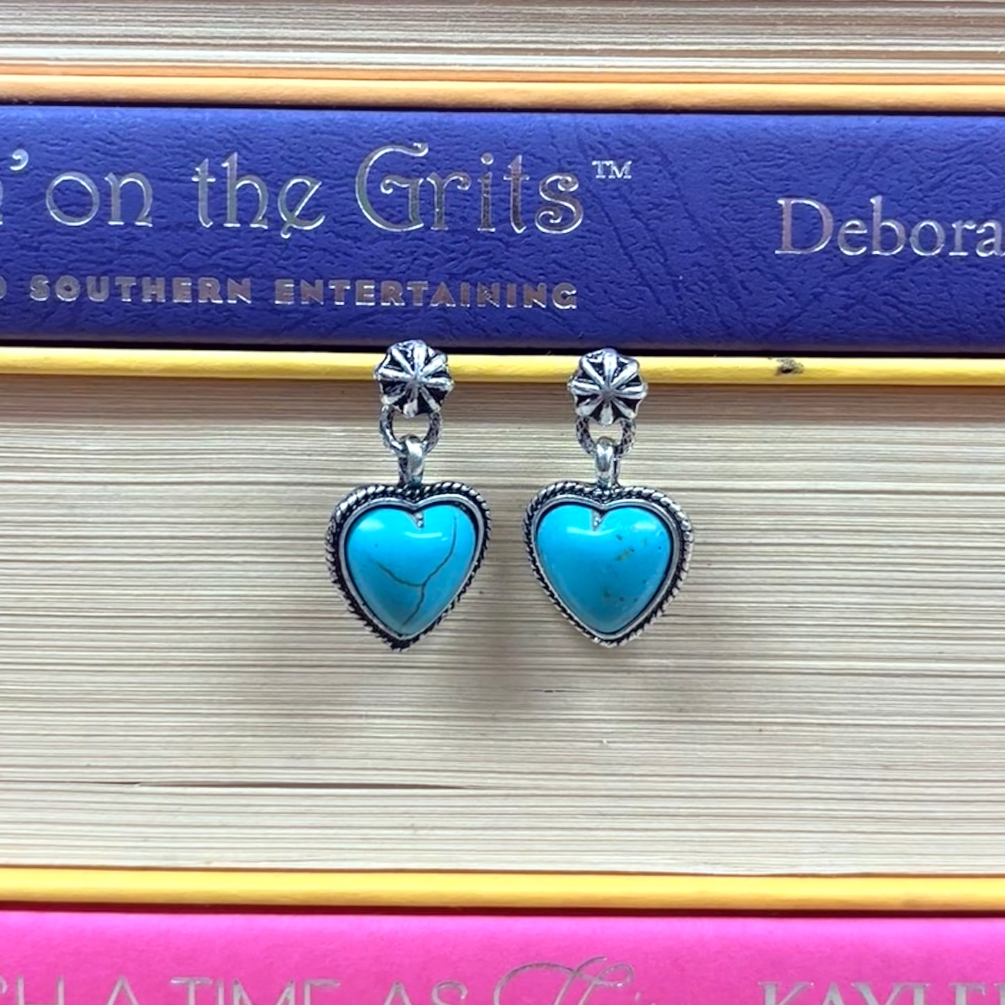 Turquoise Stone Western Heart Dangle Drop Earrings - Boho Ranch Shop