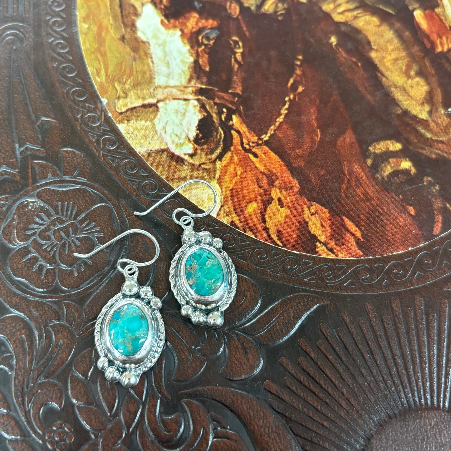 Turquoise Oval Ball French Hook Earrings - Boho Sol