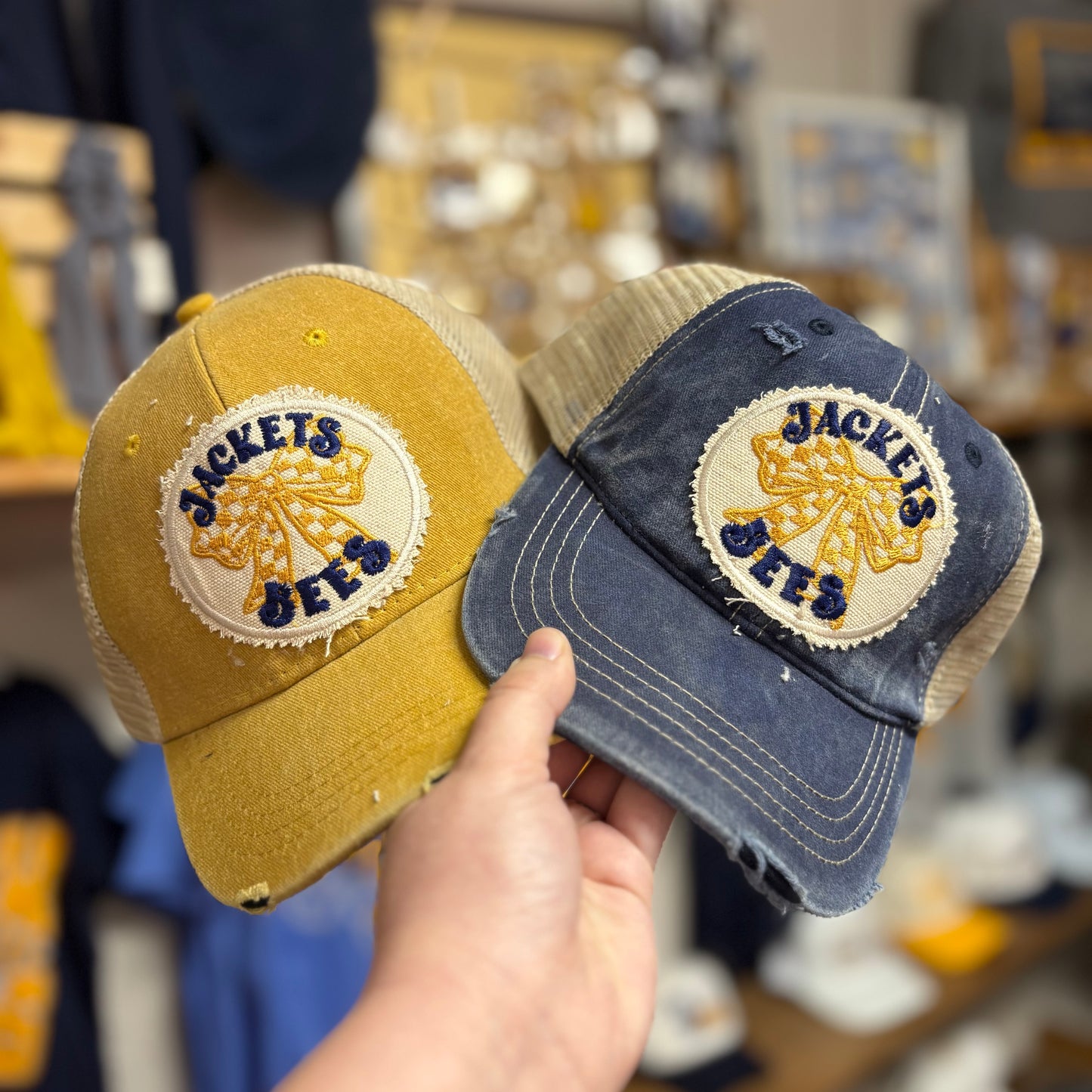 Checkered Bow Distressed Stephenville Caps - Lucky Girl TX