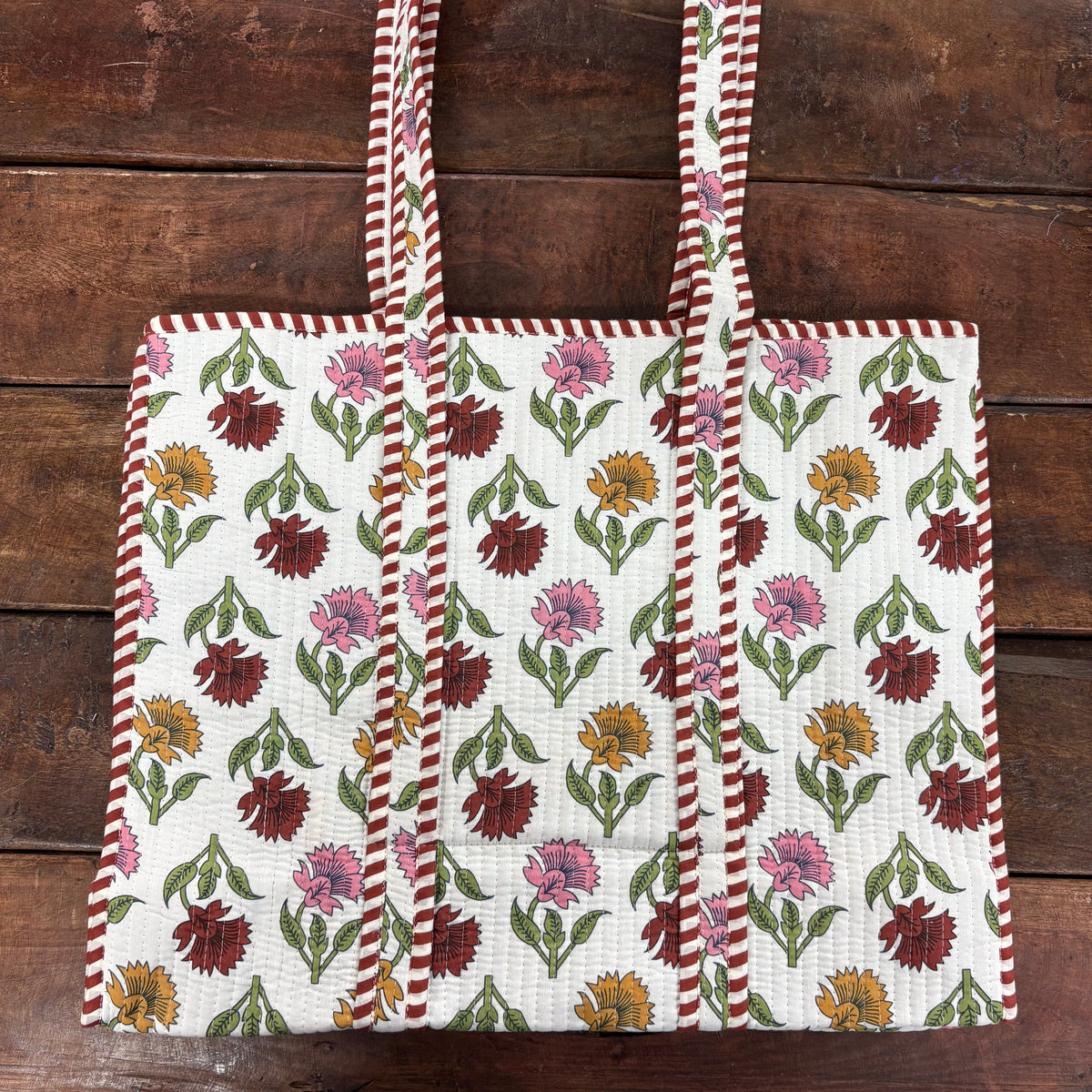 Harvest Block Print Tote White - Mud Pie