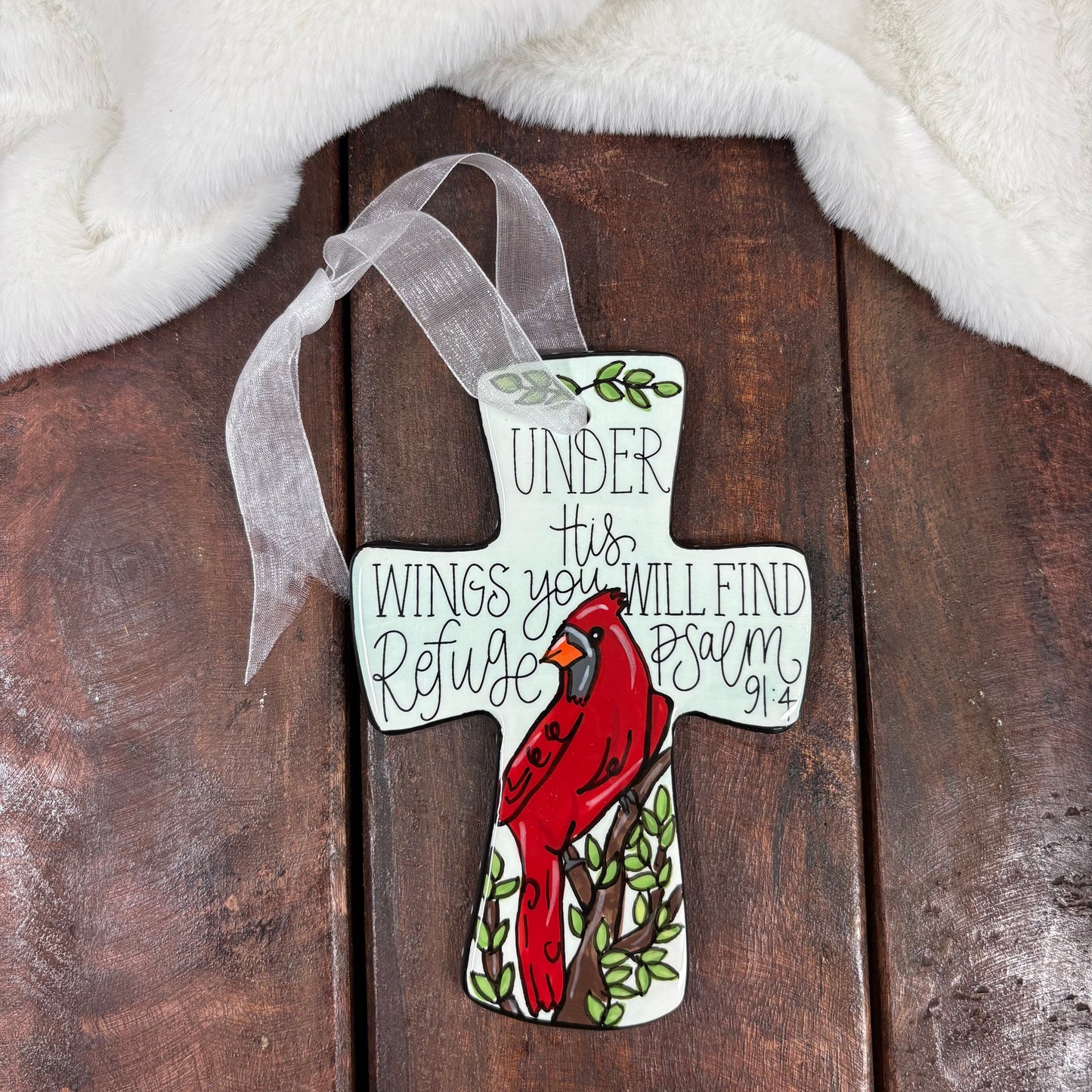 Under His Wings Red Bird Cross - Glory Haus