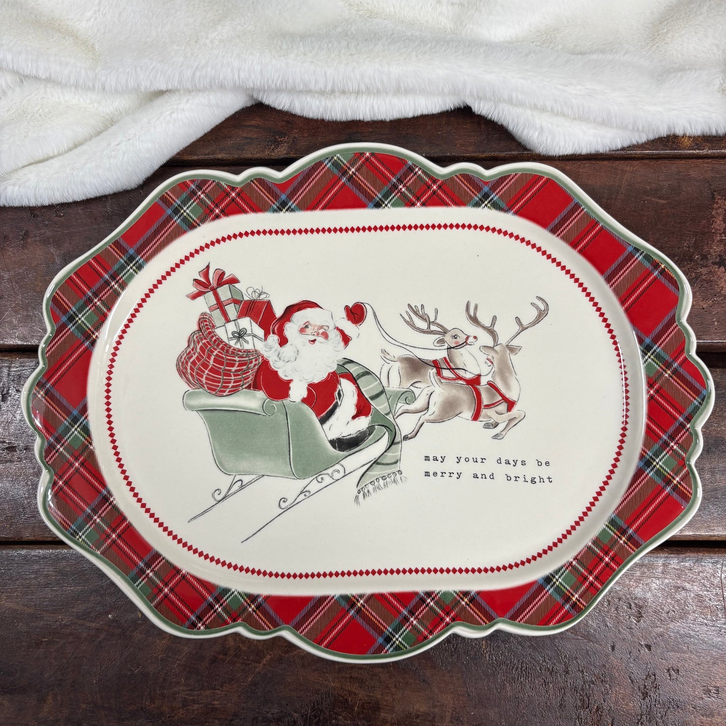 Classic Christmas Tartan Platter - Mud Pie