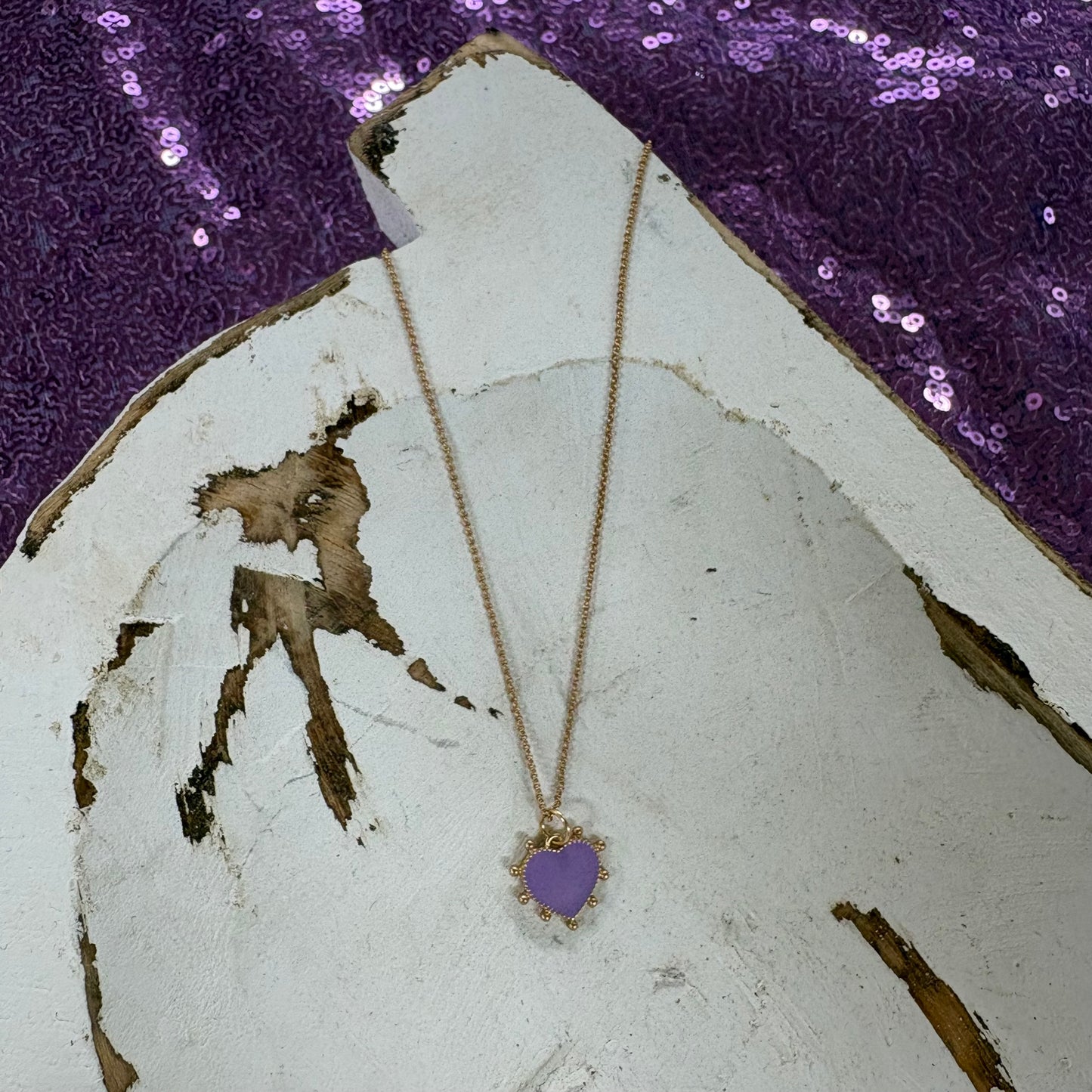 Purple Heart On Gold Chain Necklace - Jane Marie