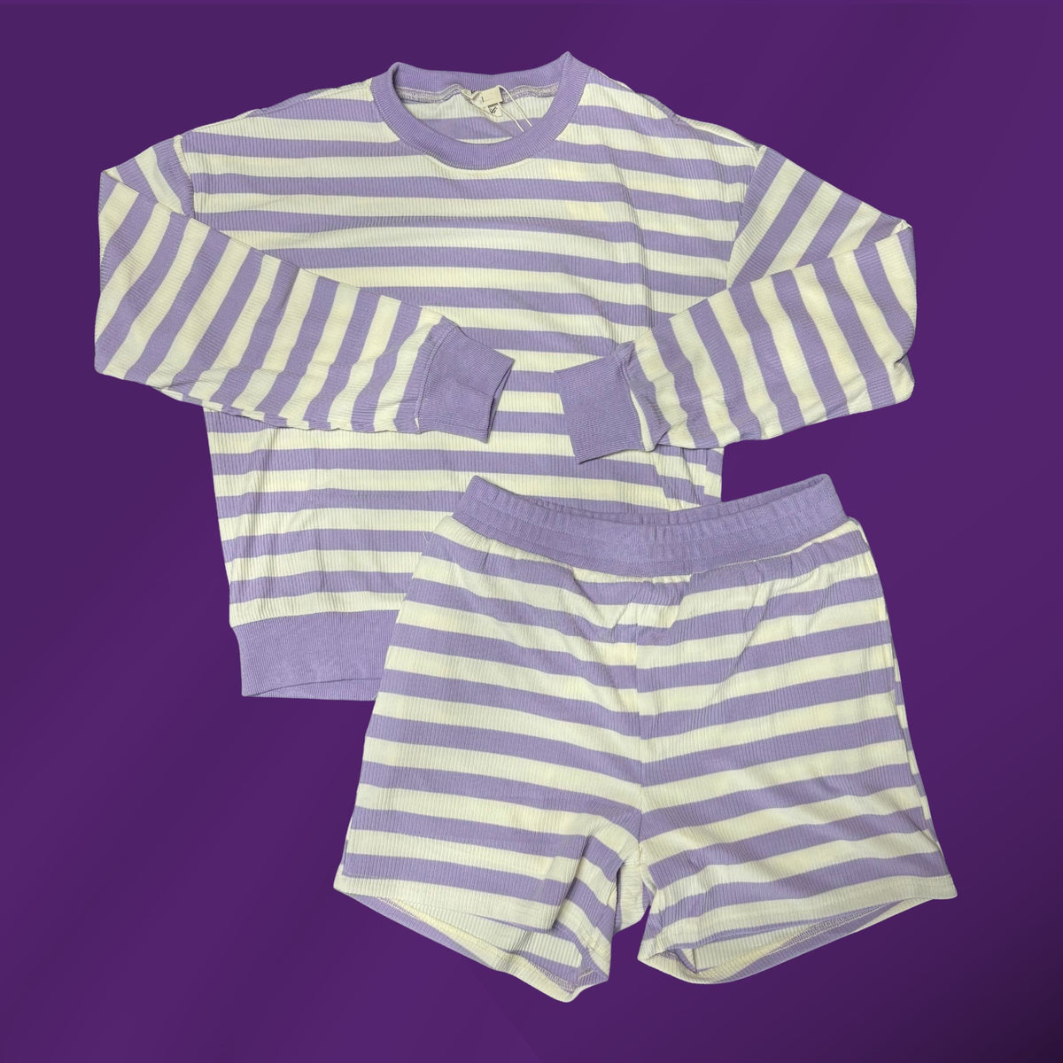 Purple and White Ribbed Knit Set - Lime N Chili