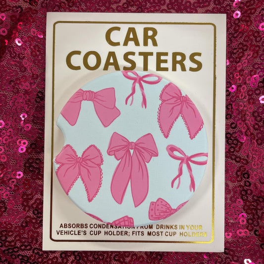 Pink Bows Car Coaster- Mugsby