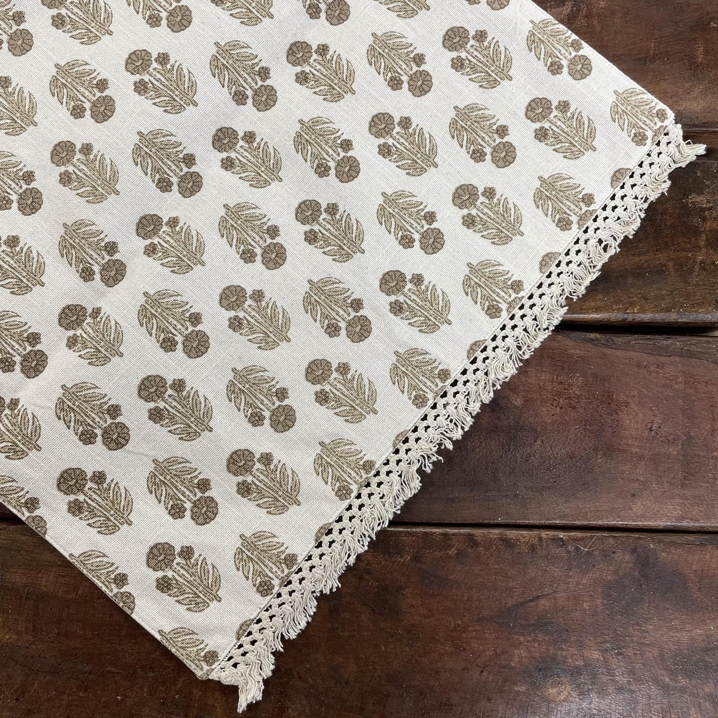 Taupe Block Print Table Runner - Mud Pie