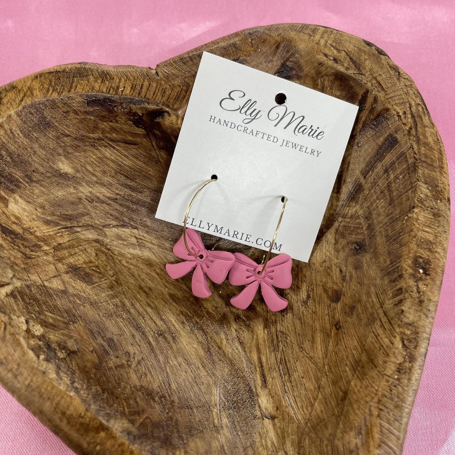 Bow Hoop Clay Dangles - Candy Pink