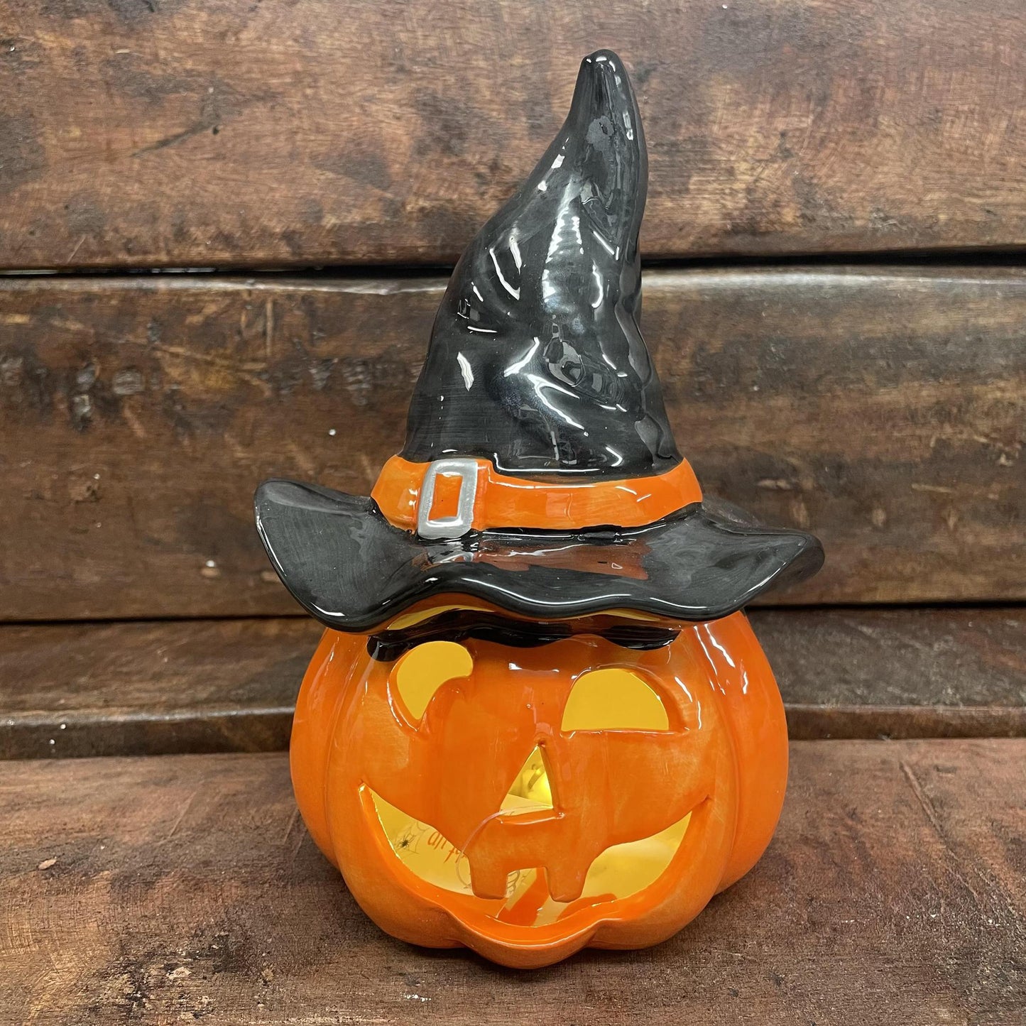 Orange Jack O Lantern Lighted Sitter