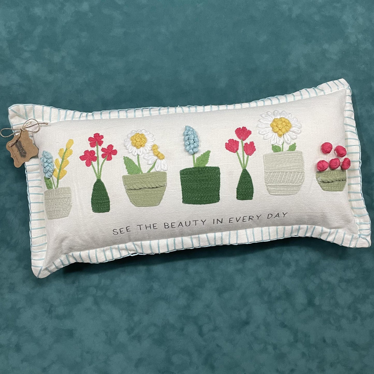 Lumbar Floral Embroidered Pillow- Mud Pie