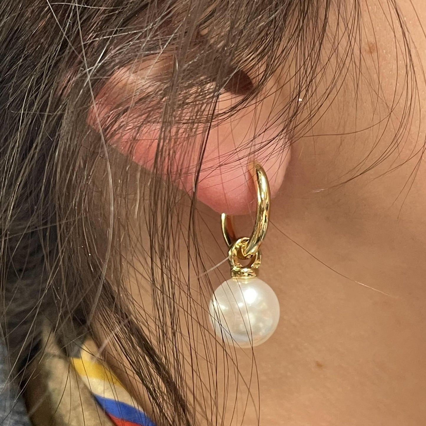 Gold Dipped Pearl Heart Charm Huggie Earrings