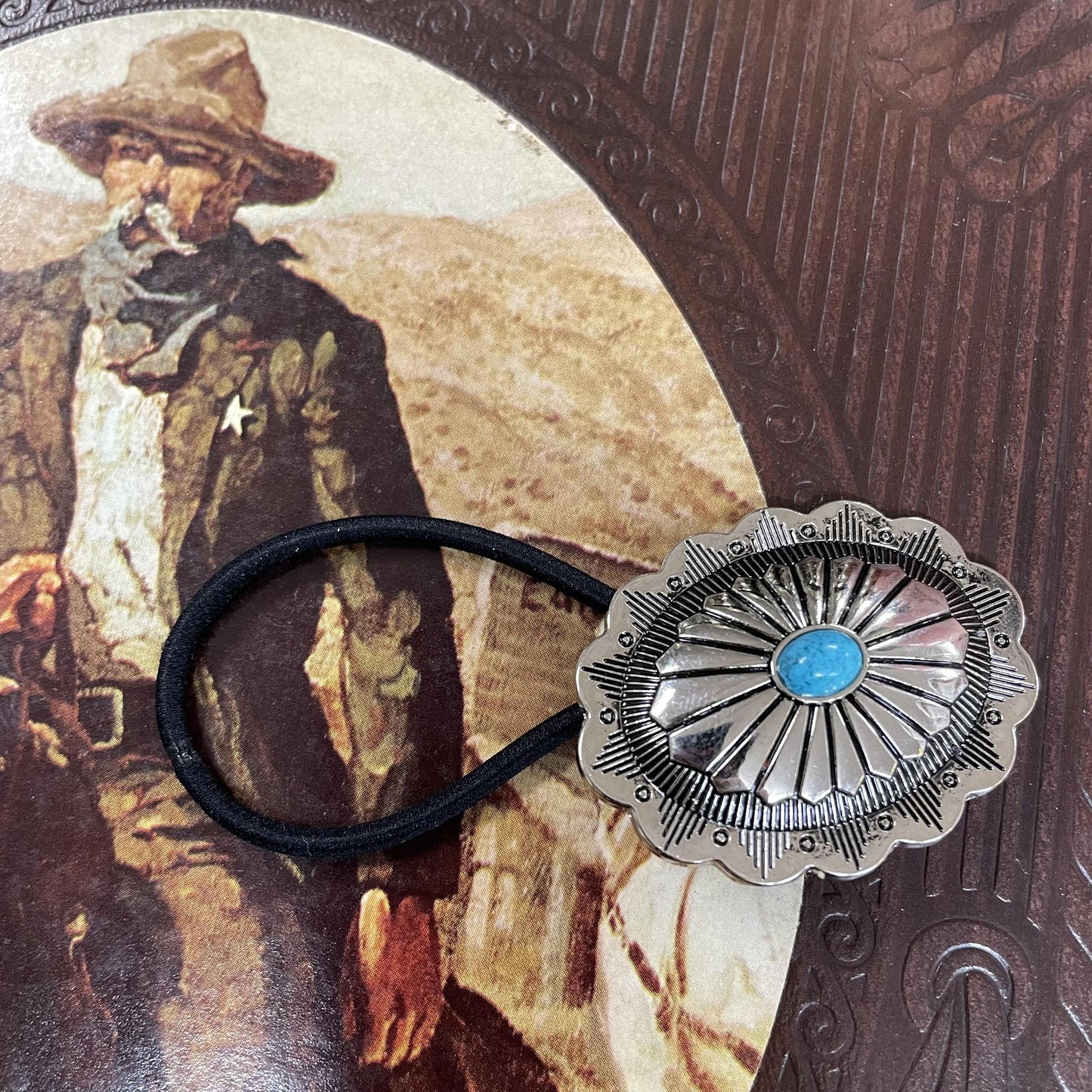 Oval Center Stone Concho Hair Tie