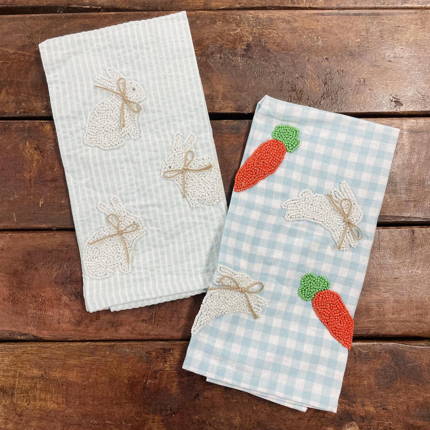 Blue Bunny Seed Bead Towels - Mud Pie