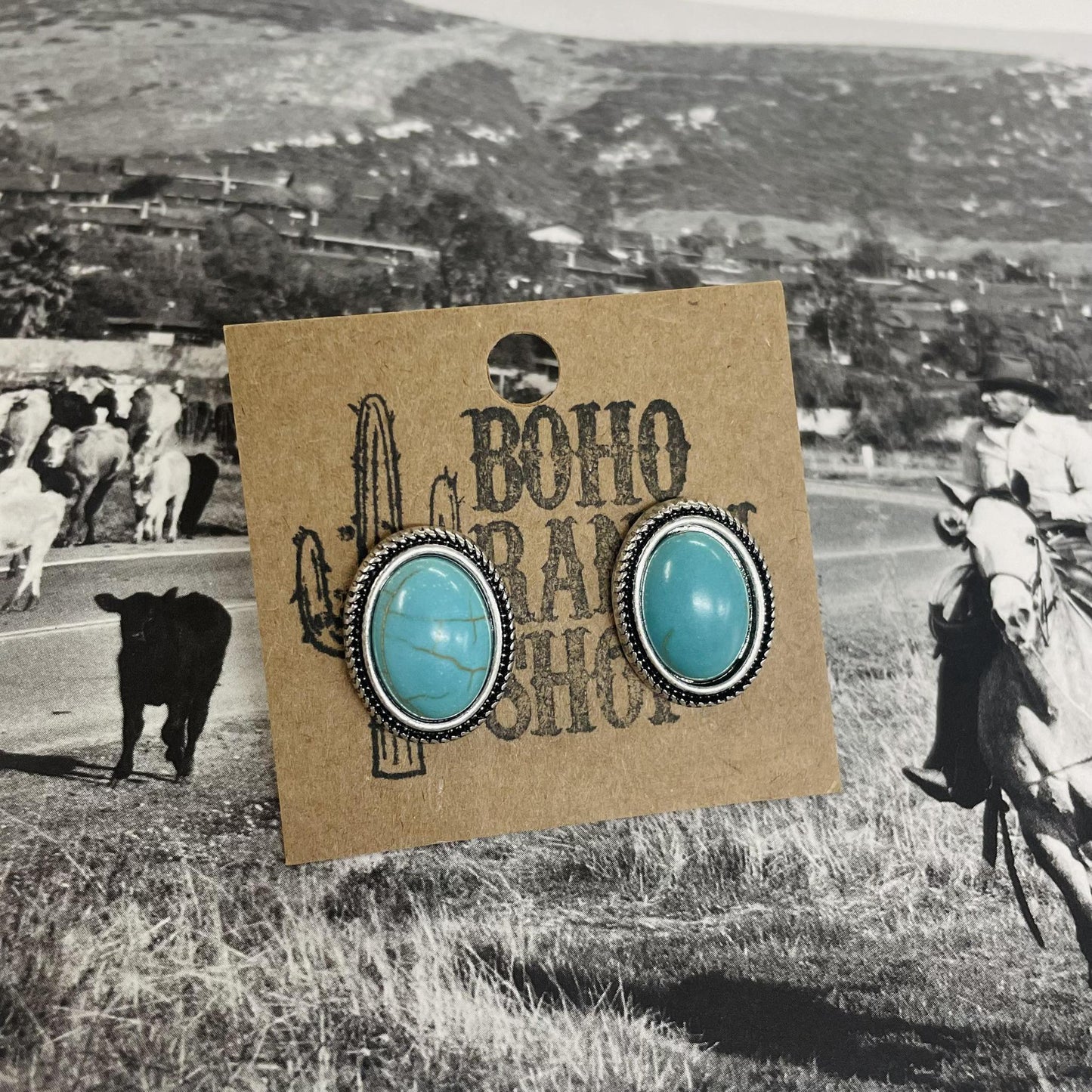 Oval Turquoise Studs- Boho Ranch Shop