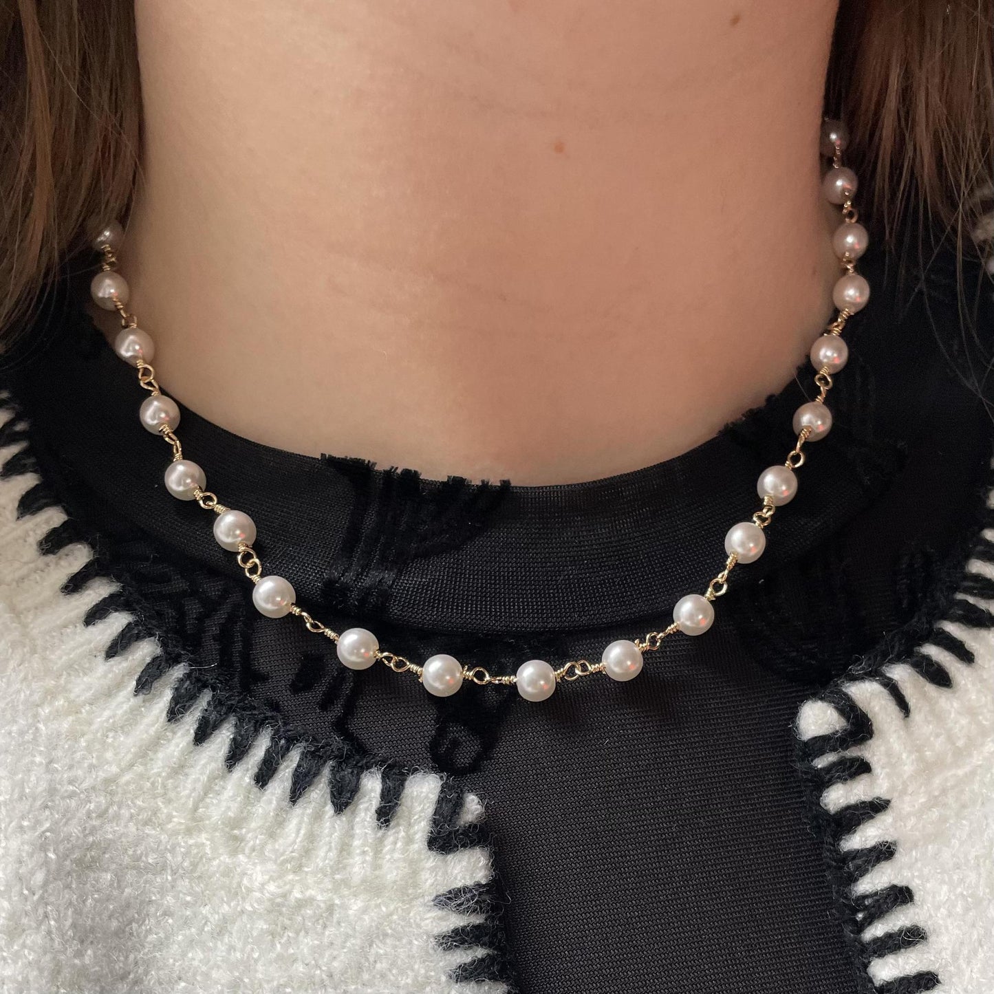 Gold Dipped Linked Pearl Necklace