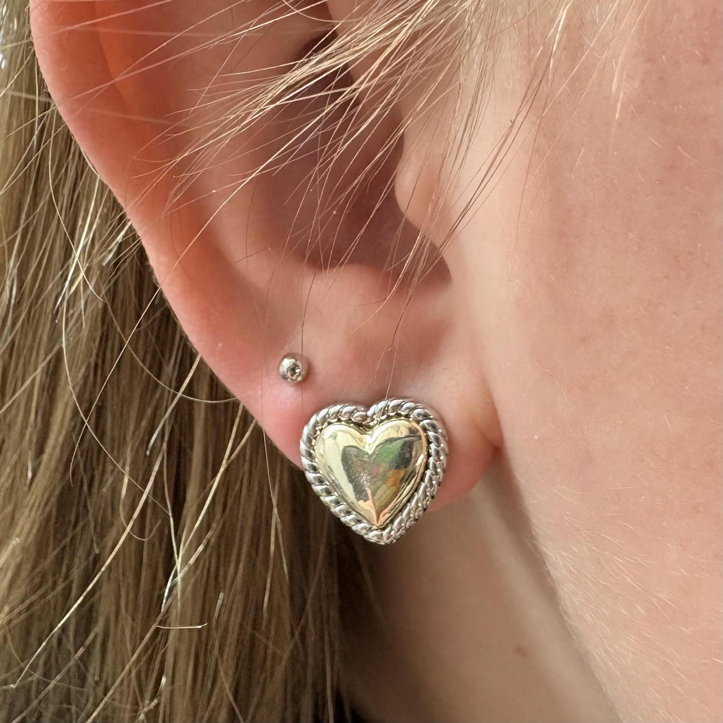 Two Tone Gold Heart Studs - Fashion City