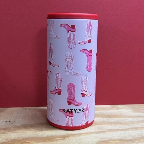 Pink Boots Slim Can Insulator- Katydid