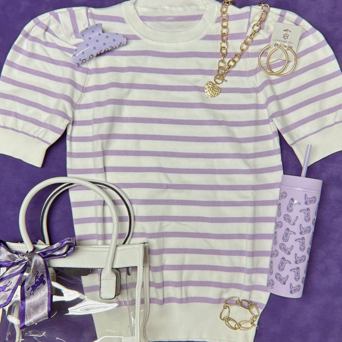 Purple Striped Sweater Top - Vine & Love
