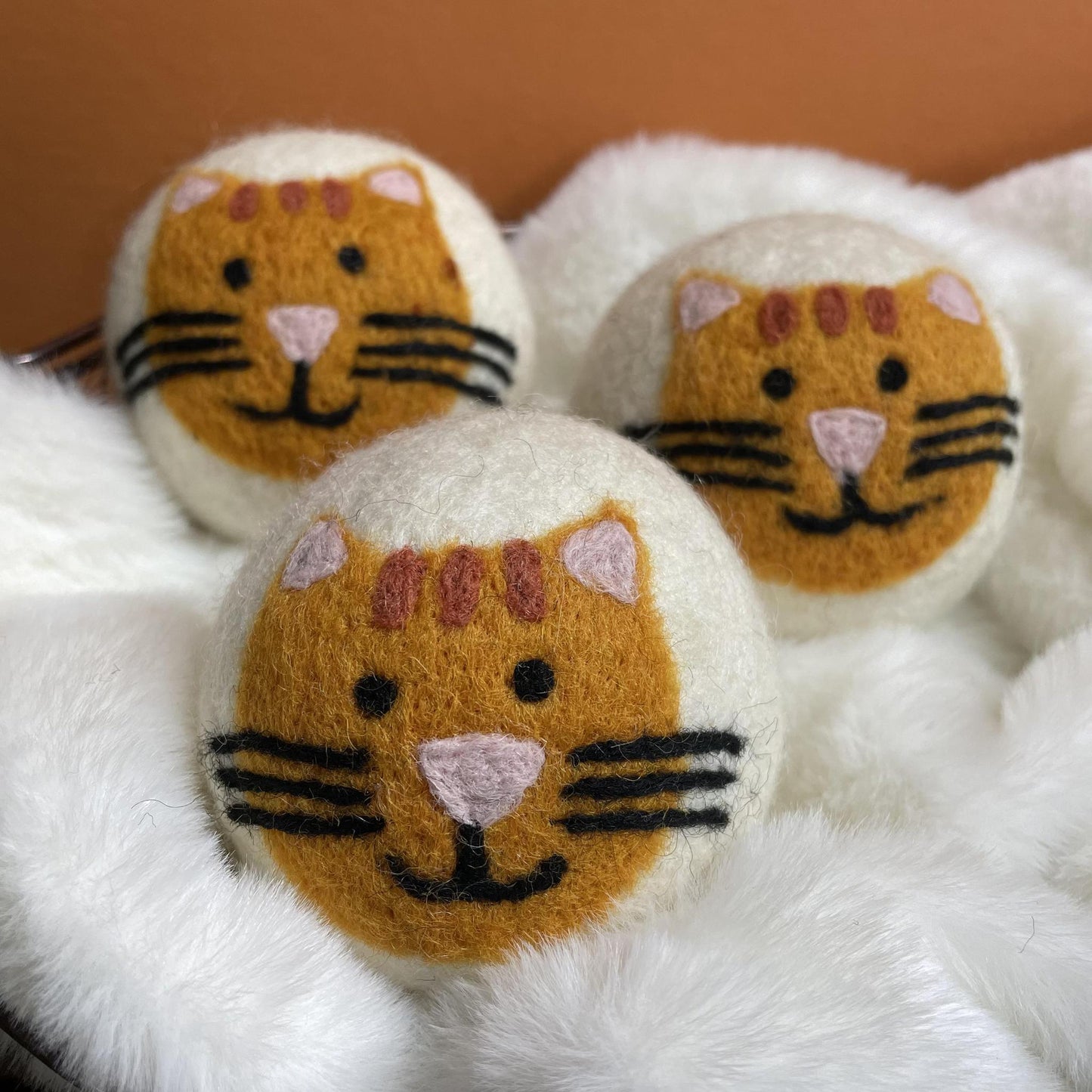 3 Orange Cat Dryer Balls- Friendsheep