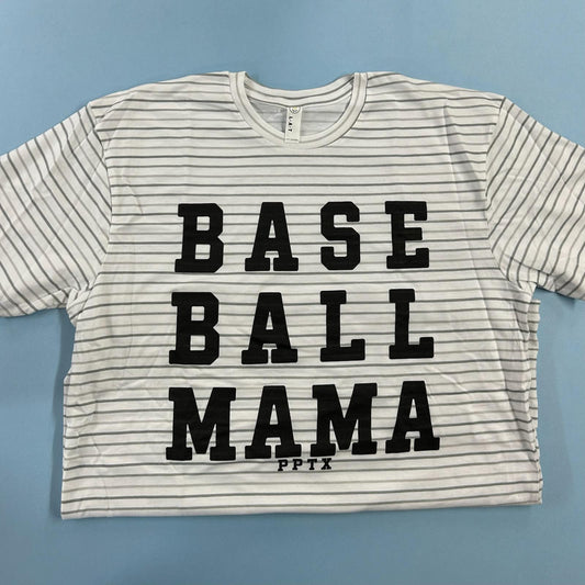 Baseball Mama  Striped T-shirt- PPTX