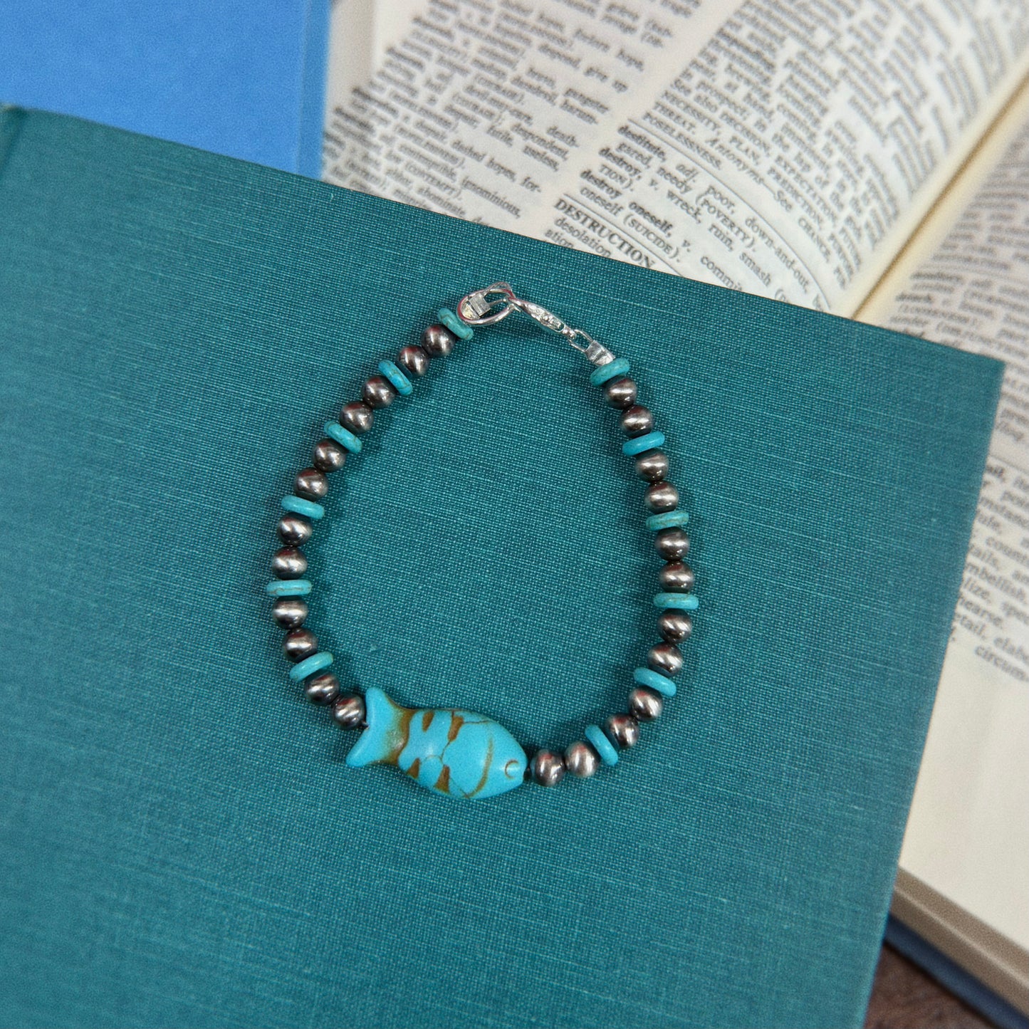 Sterling Silver and Howlite Turquoise Fish Bracelet - BBB