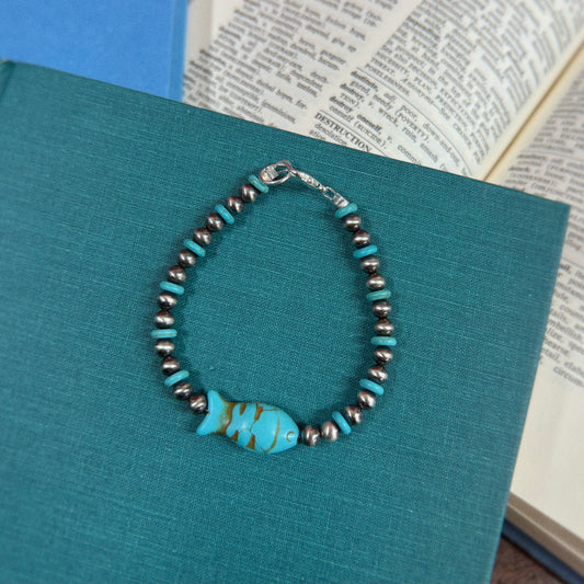 Sterling Silver and Howlite Turquoise Fish Bracelet - BBB