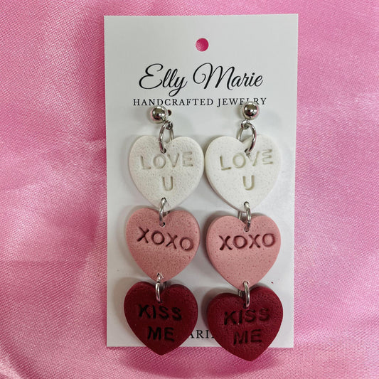 Triple Conversation Heart Clay Dangles