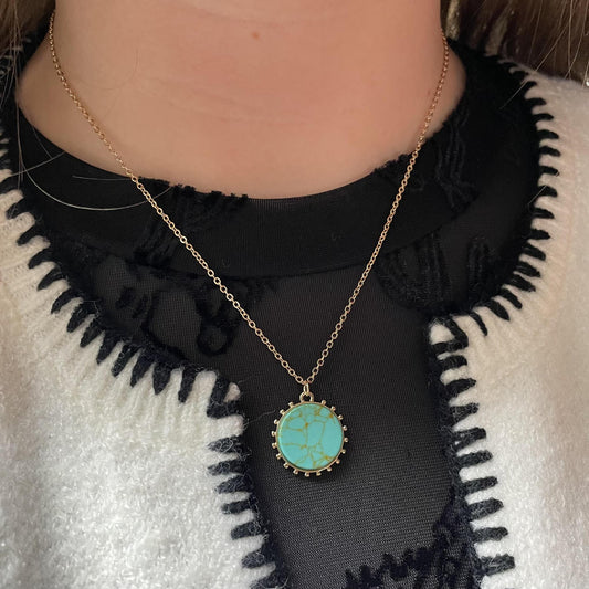 Round Pendant Necklace - Turquoise