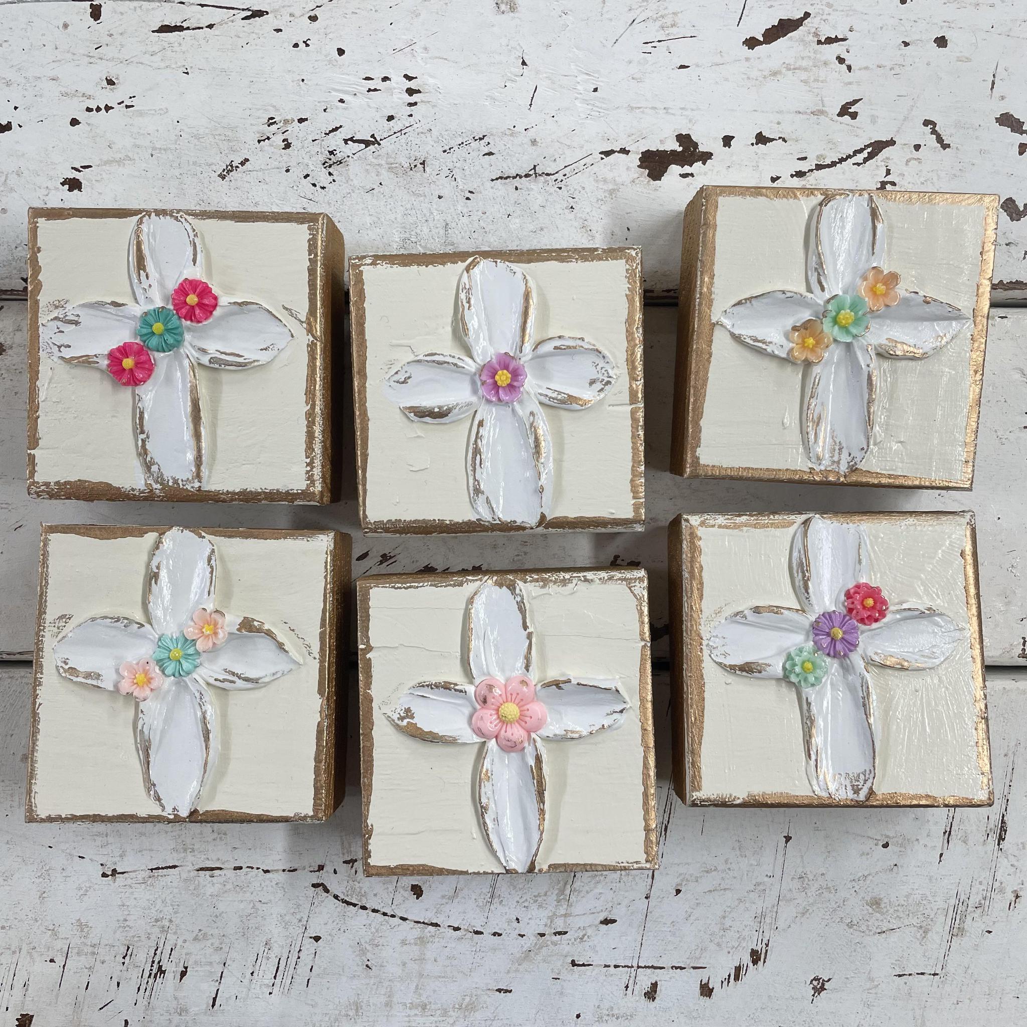 Dimensional Cross 2 Block Rftools 3x3 Floral Cross Wood Blocks - Coddiwomple – Frames Etc