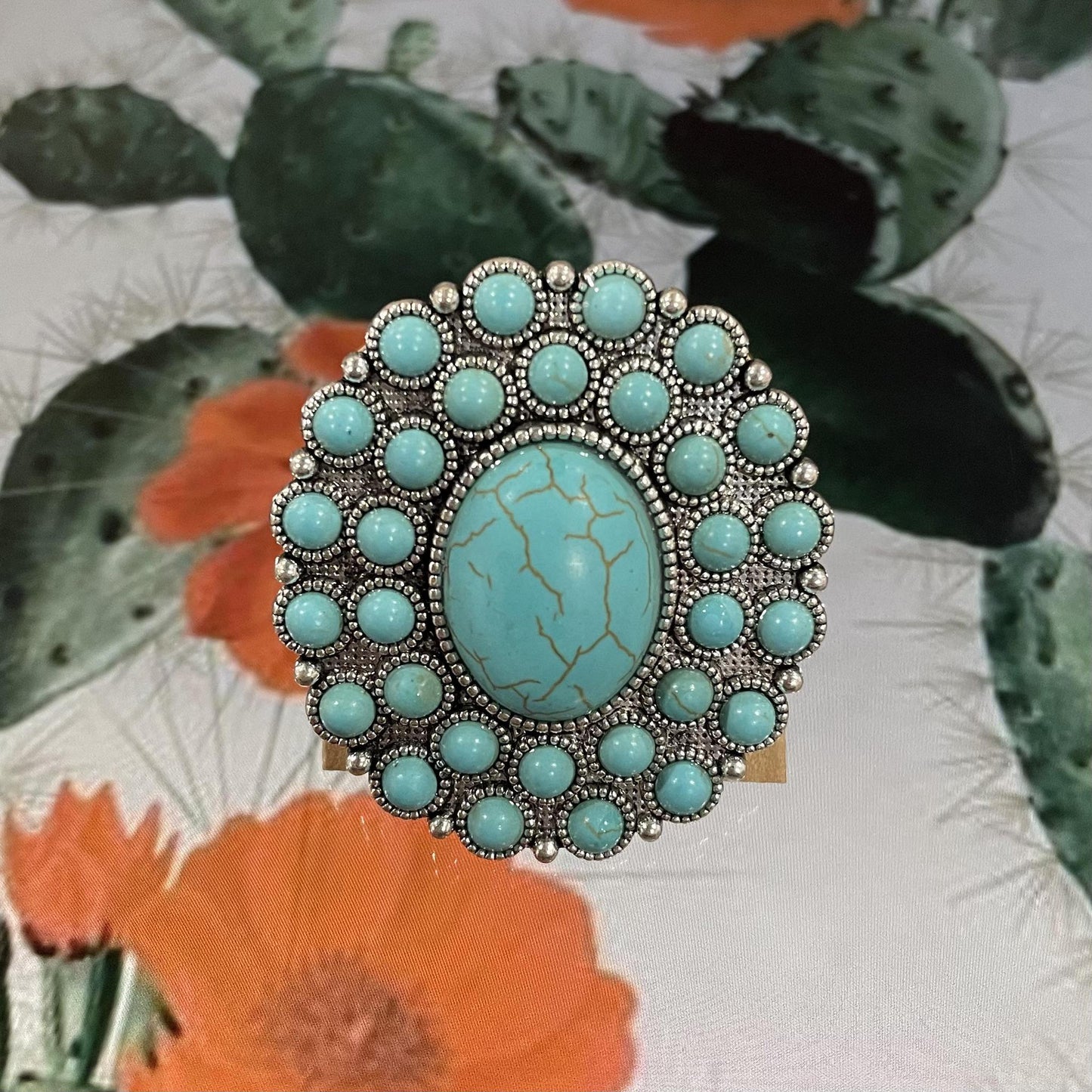 Round Turquoise Conch Ring- Dallas