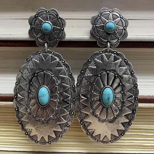 Center Stone Drop Concho Earrings - ATG