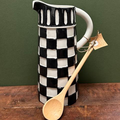 Blue Checkard Pitcher Checkered Pitcher Set- Mud Pie – Frames Etc
