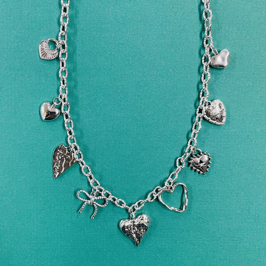 Silver Heart and Ribbon Charm Necklace - LBF