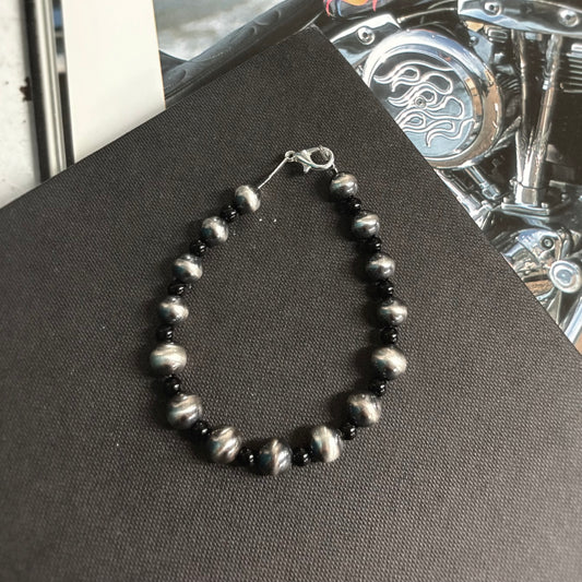 Sterling Silver and Onyx Beaded Bracelet - BBB