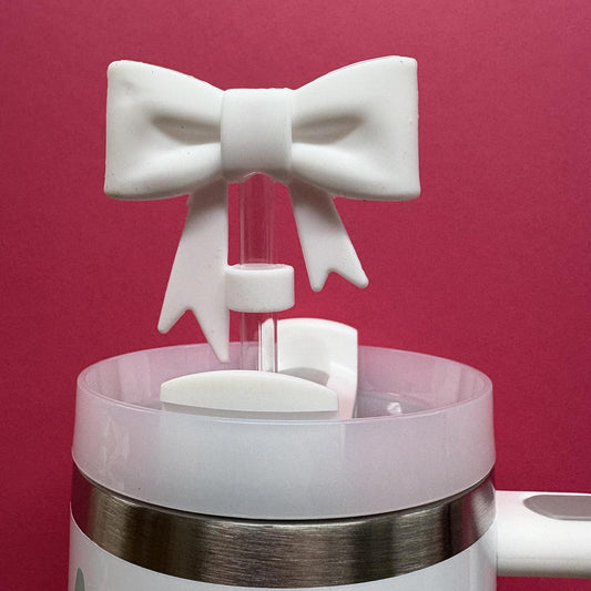 Straw Topper - Large White Bow