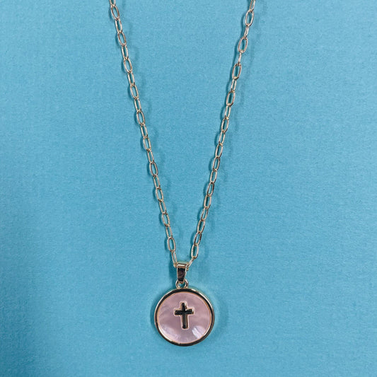 Gold Dipped Coin Pearl Cross Necklace - LBF