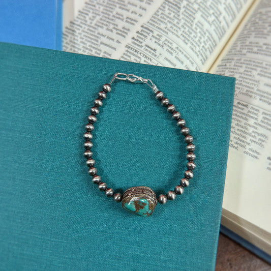 Sterling Silver and Turquoise Chunk Beaded Bracelet - BBB