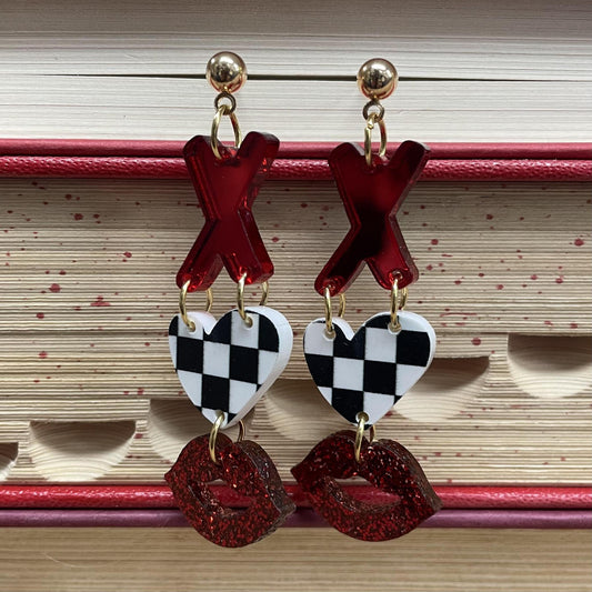 Checkered XO Earrings - Red